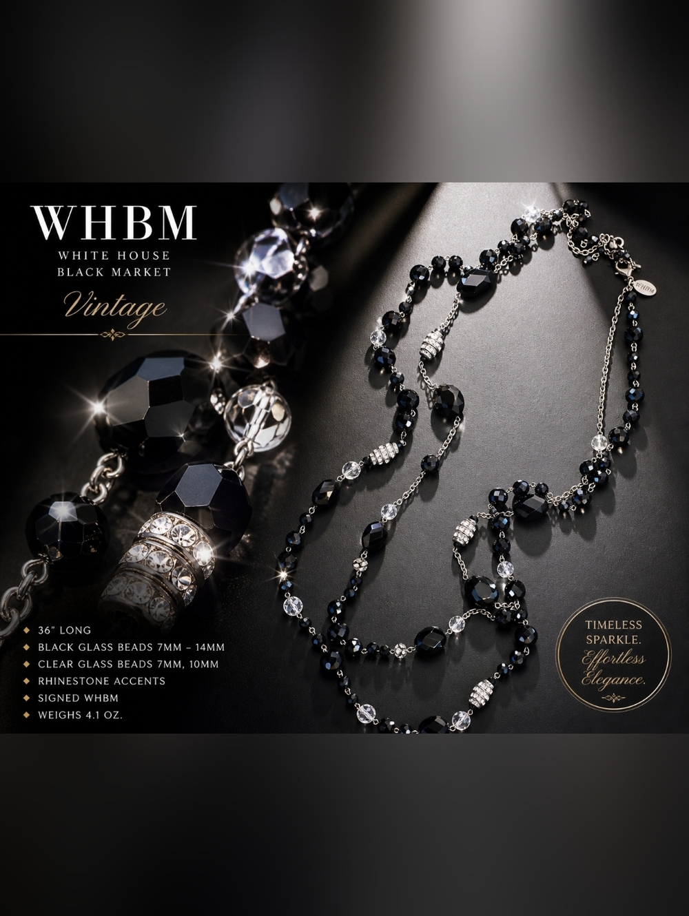 White House Black Market Black Faceted Bead Necklace with Silver Accents